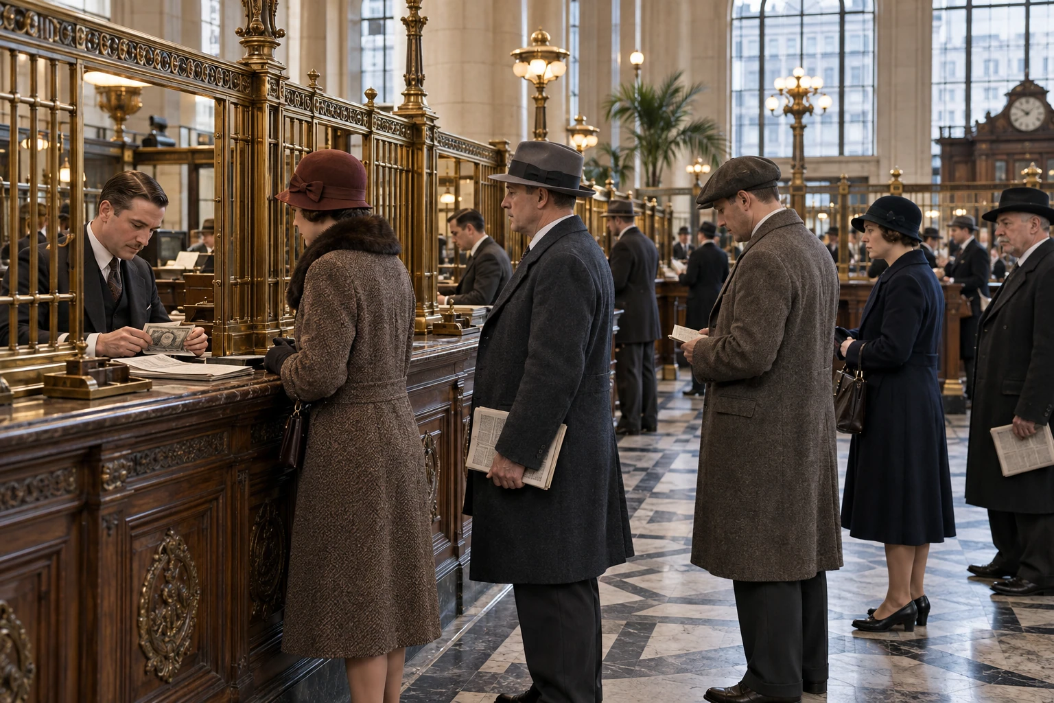 Schalterhalle einer deutschen Bank, um 1928